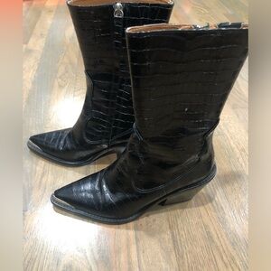 Black vintage style crocodile print cowboy style boot